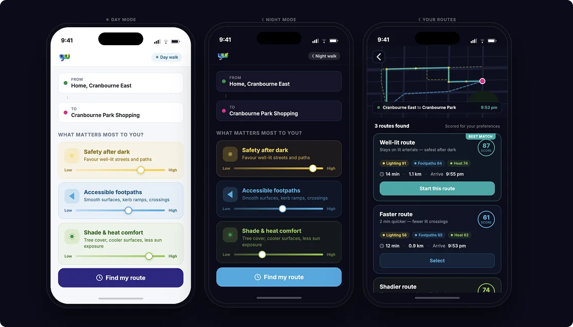 YourWalk mobile app — preference-based walking routes